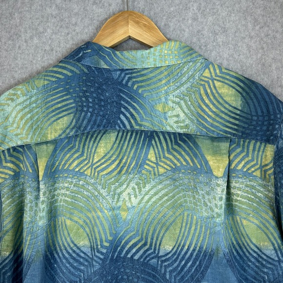 Tommy Bahama Mens Medium Silk Button Down Shirt Blue Green Abstract Print Camp - Picture 8 of 11